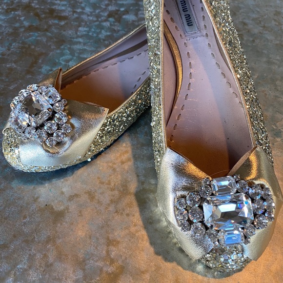 Miu Miu gold sparkle ballerinas size 37.5 - Picture 3 of 6